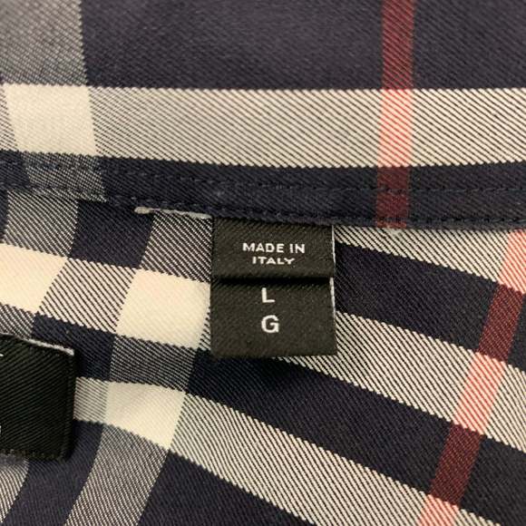 BURBERRY Navy White & Red Plaid Cotton Button Down Short Sleeve Shirt - Picture 5 of 7